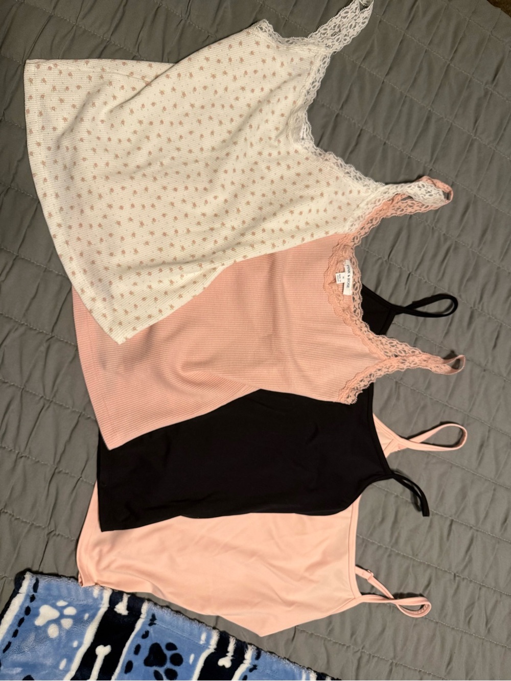 Everyday Lace-Trim Camisole Set — Pink, Black, Cream